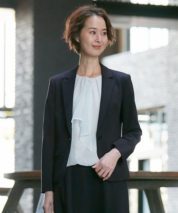 自由区 【好評につき追加生産/洗える】WASHABLEPONTE テーラードジャケット ネイビー系