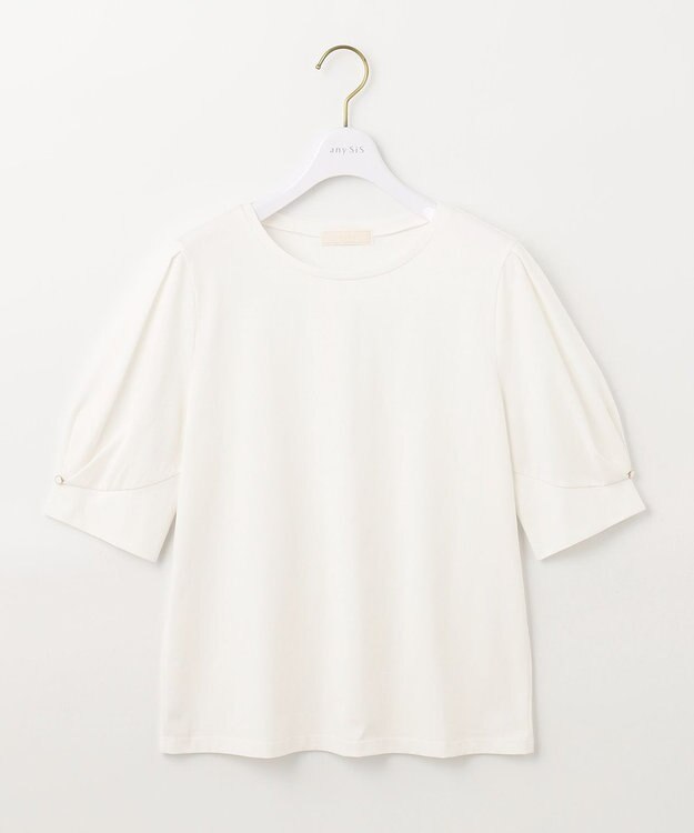 ANY SIS 【UVケア】プレーティングジャージー タックスリーブ カットソー オフホワイト