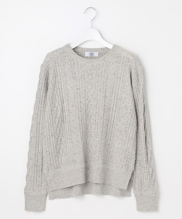 J.PRESS LADIES NEP クルーネック ケーブルニット ライトグレー系