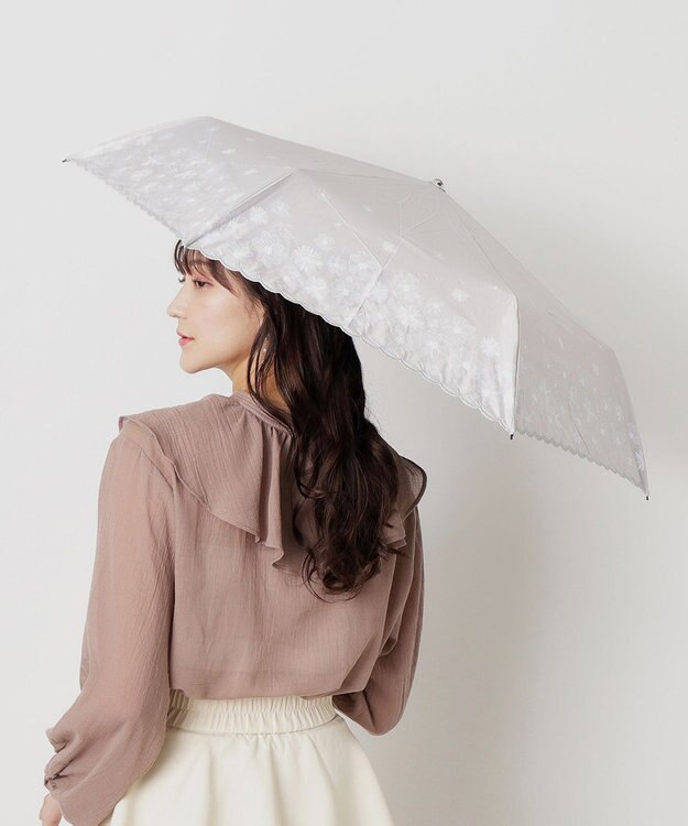 MOONBAT 【一級遮光/晴雨兼用日傘】ランバン オン ブルー (LANVIN en Blue)  折りたたみ日傘 フラワーグリッター キャメル