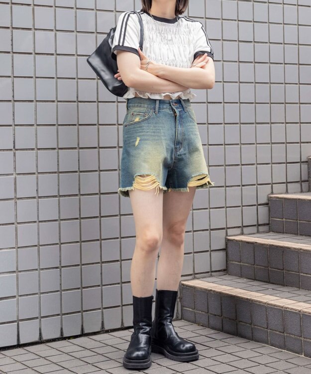 WEGO ダメージデニムショートパンツ デニム