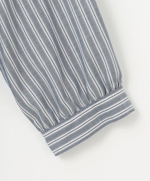 J.PRESS LADIES 【洗える】ウォッシャブルキュプラツイル ピンタック ブラウス ネイビーシャンブレーストライプ系