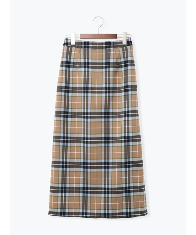 Te chichi チェックナロースカート キャメル