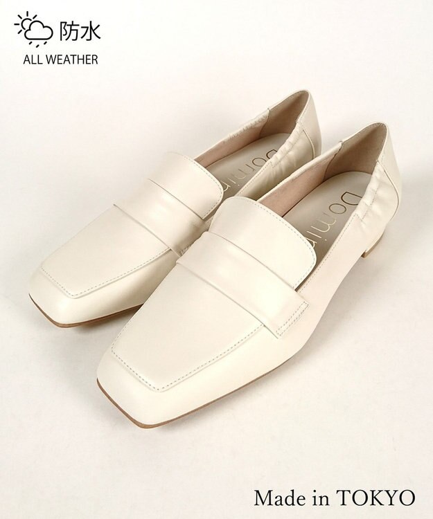 Dominic3 晴雨兼用 サイドギャザー ソフトレザーローファー アイボリー