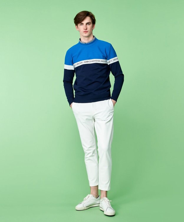 23区GOLF 【MEN】【ウォッシャブル】ロゴライン カラーニット ネイビー系