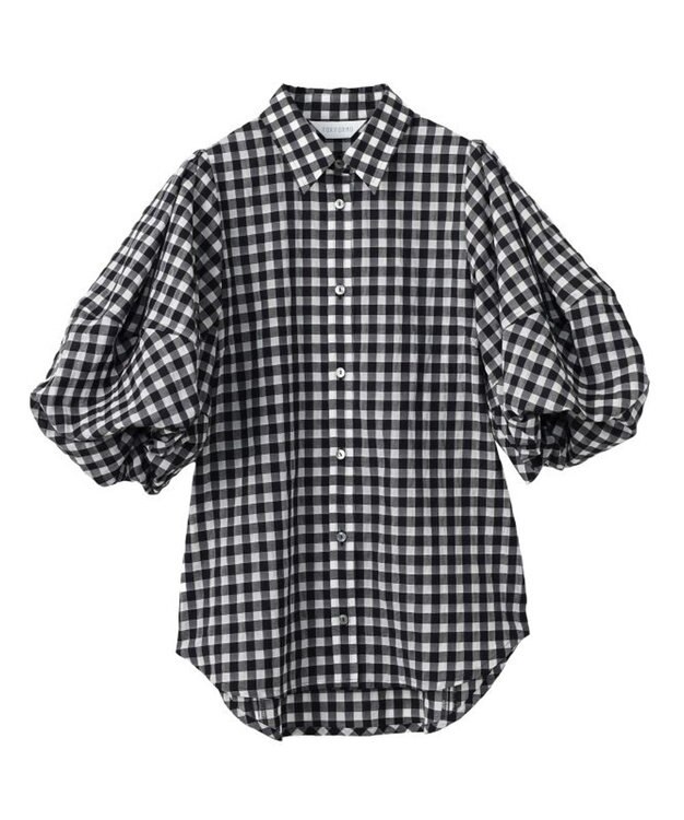 FORFORMO Tuck Puff Sleeve Shirt タックパフスリーブシャツ チェックブラック