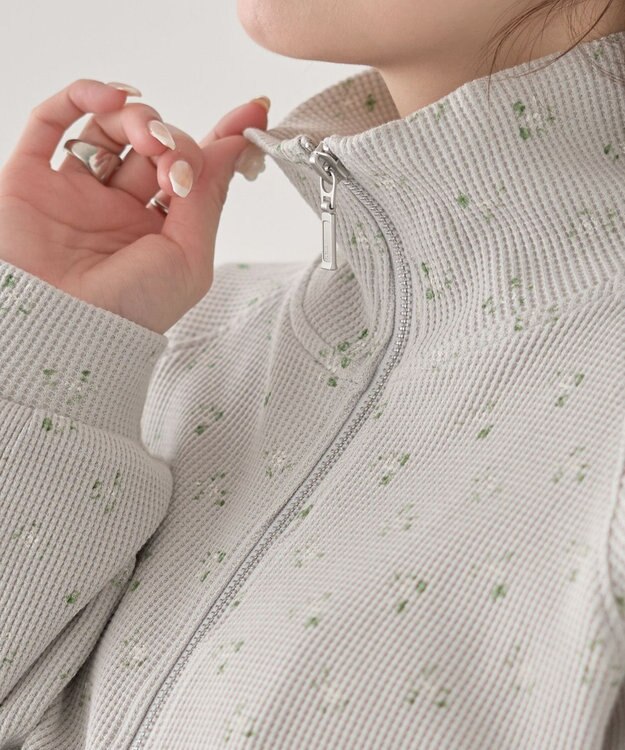 earth music&ecology 【予約】【綿100％】ダブルジップワッフルカーディガン フラワー