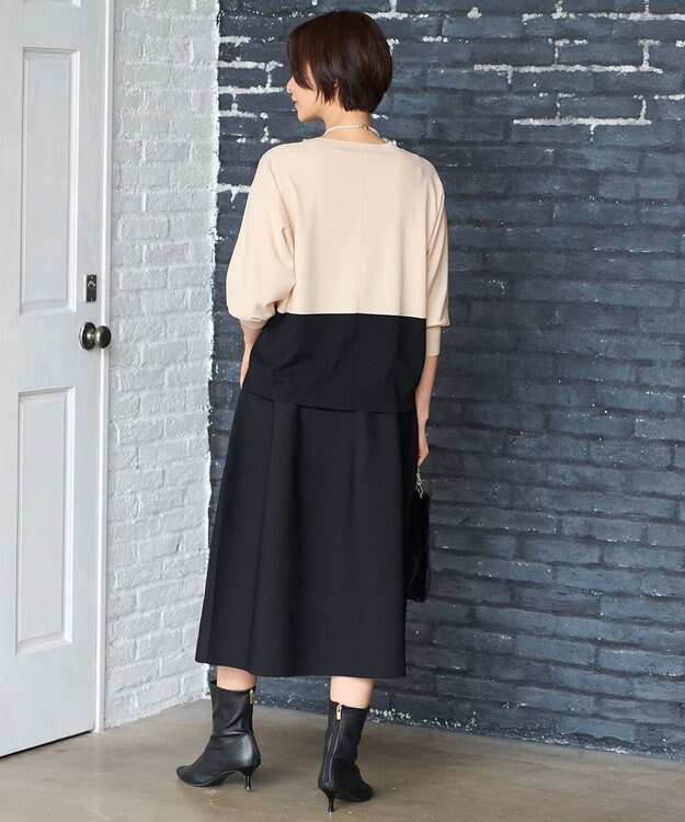 自由区 【洗える】クレープストレッチドルマンスリーブ7分袖 ニット ベージュ系1