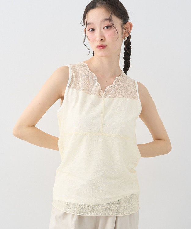 earth music&ecology 接触冷感２ｗａｙレースタンクトップ Ivory