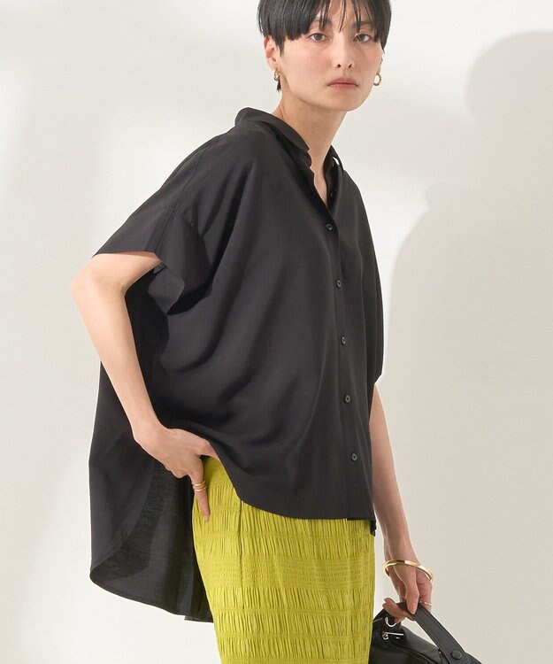 AMERICAN HOLIC 【接触冷感】タックフレンチスリーブシャツ Black