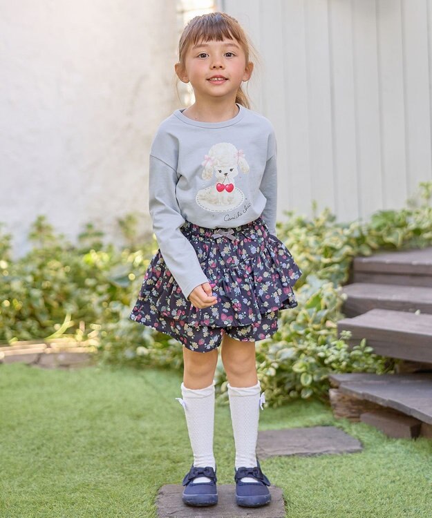 ANY KIDS アニマル×フルーツ 長袖 Tシャツ サックスブルー×プードル