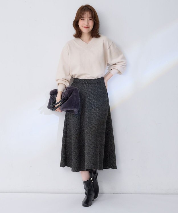 ANY ボリュームスリーブＶネックニット オイスター