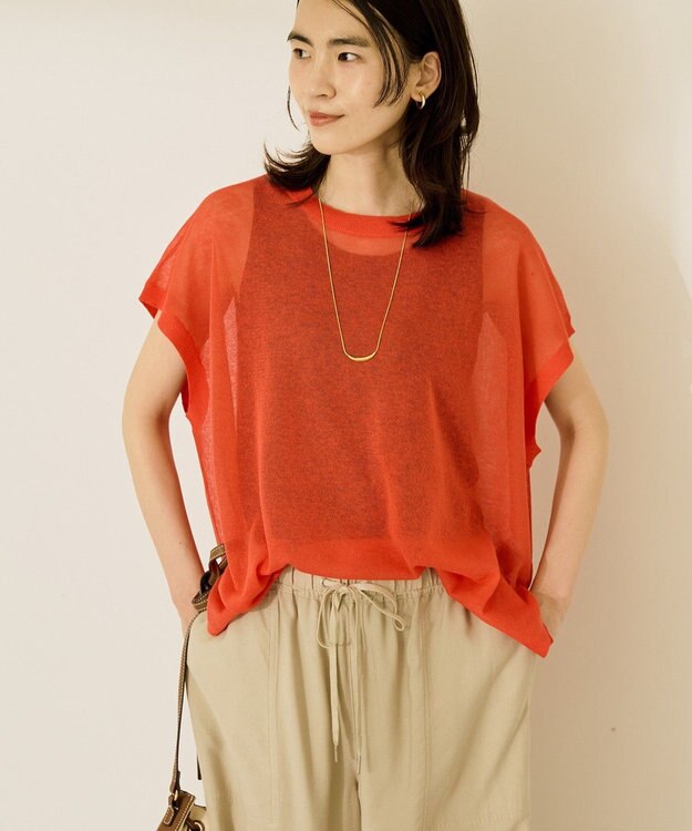 AMERICAN HOLIC ウォッシャブルシアーニットフレンチスリーブトップス