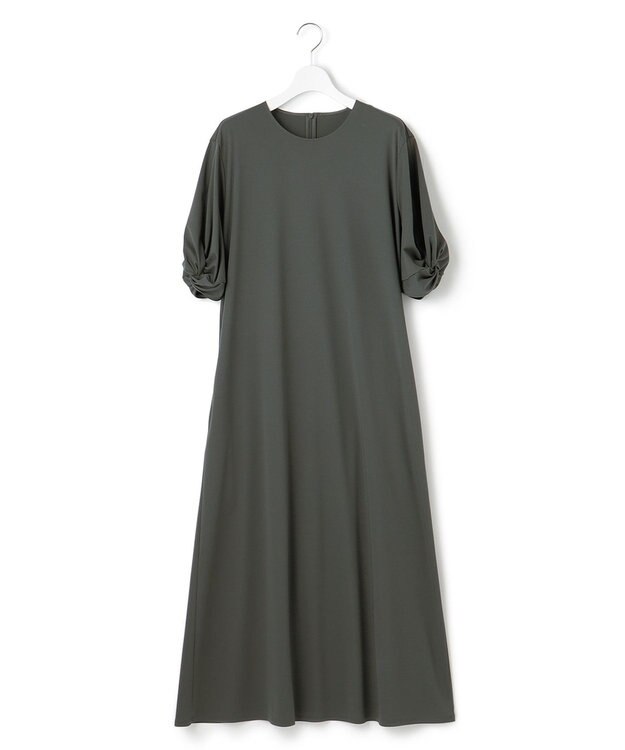 23区 L 【洗える】ライトスムース Aライン ワンピース カーキ系