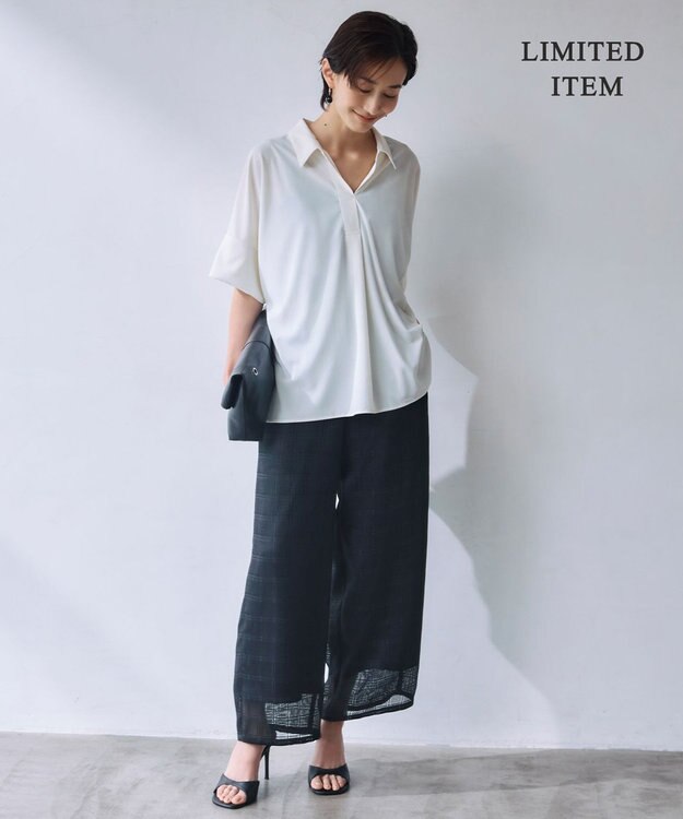 ICB 【WEB限定・洗える】シアートリコット スキッパーカットソー オフホワイト系