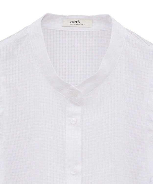 earth music&ecology ミニチェックバルーンスリーブブラウス Off White