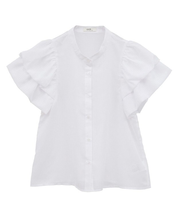 earth music&ecology ミニチェックバルーンスリーブブラウス Off White