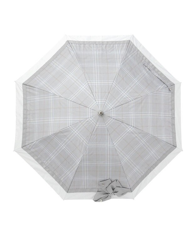 MOONBAT ランバン オン ブルー 晴雨兼用日傘 折りたたみ傘 切り継ぎビジューリボン 遮光 遮熱 UV グレー（グレンチェック）