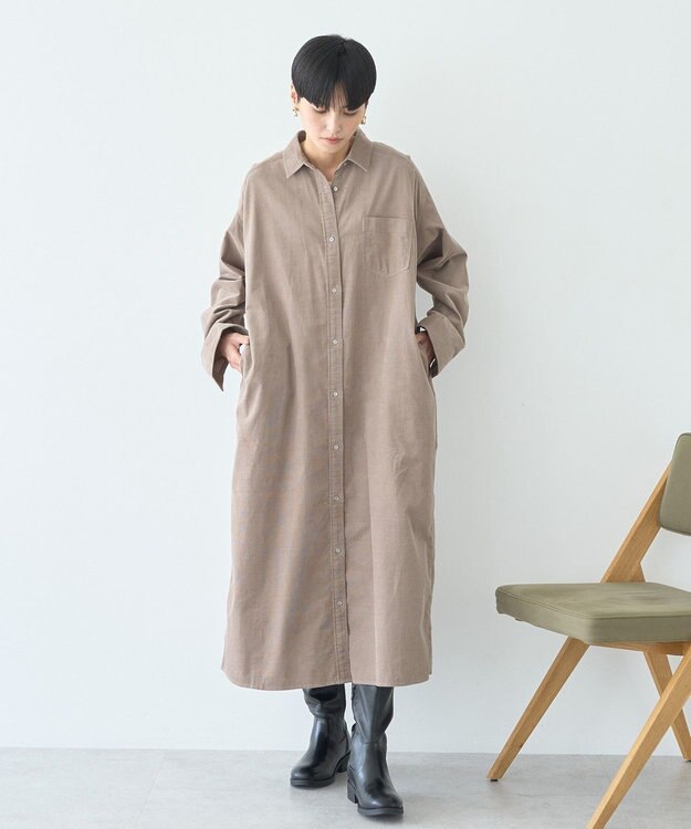 AMERICAN HOLIC コーデュロイシャツワンピース Gray Beige