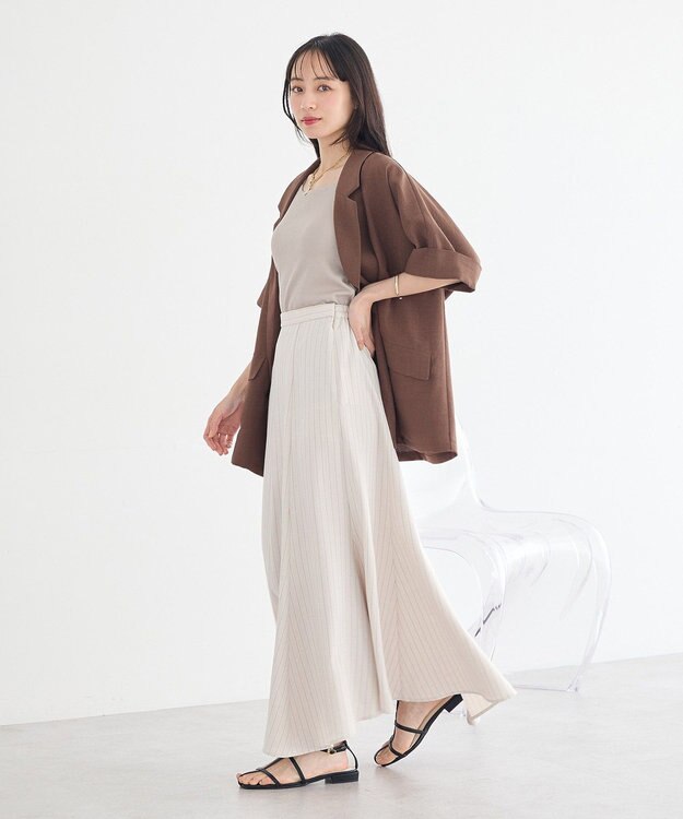 earth music&ecology 【セットアップ対応】キリカエフレアスカート Stripe Ivory