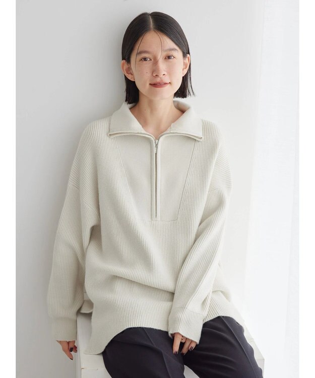 AMERICAN HOLIC バイパチハーフＺＩＰ片畦ニットプルオーバー　 Ivory