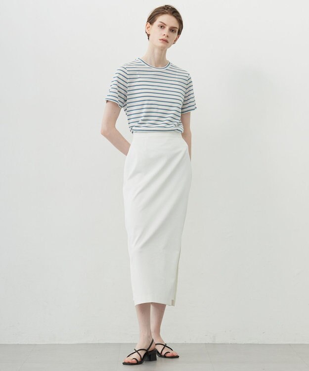 ICB L 【洗える】 シアーマルチボーダー カットソー サックスベース系