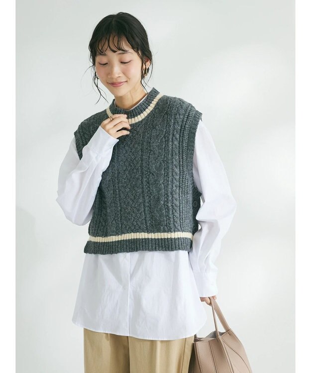 CRAFT STANDARD BOUTIQUE ２ＷＡＹケーブルニットベスト Gray