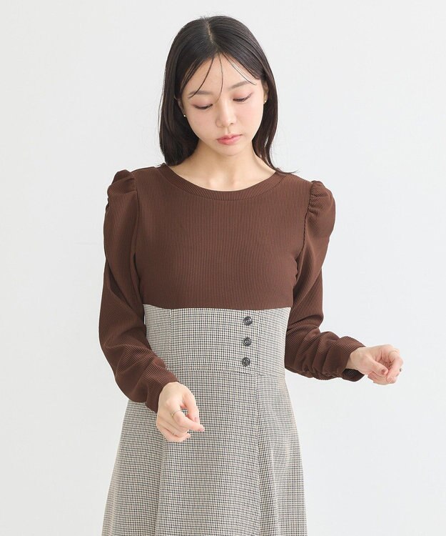 earth music&ecology リブカットソードッキングワンピース Brown