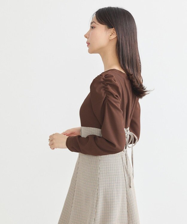 earth music&ecology リブカットソードッキングワンピース Brown