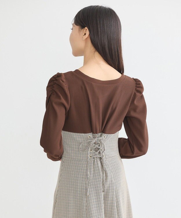 earth music&ecology リブカットソードッキングワンピース Brown