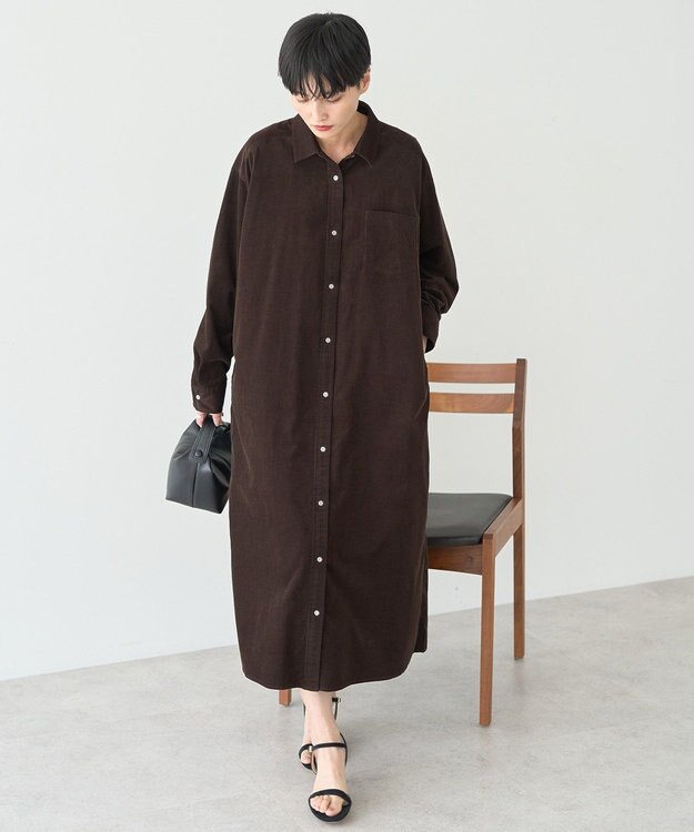 AMERICAN HOLIC コーデュロイシャツワンピース Brown