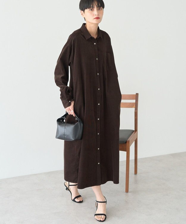 AMERICAN HOLIC コーデュロイシャツワンピース Brown