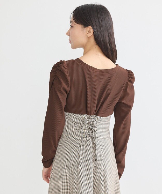 earth music&ecology リブカットソードッキングワンピース Brown