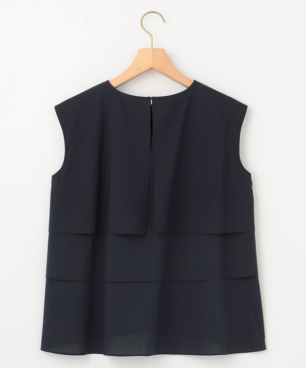 組曲 【WEB限定】コットンレーヨンシャーティングノースリーブ ブラウス ネイビー系