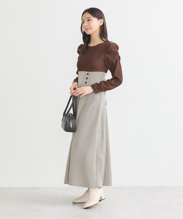 earth music&ecology リブカットソードッキングワンピース Brown