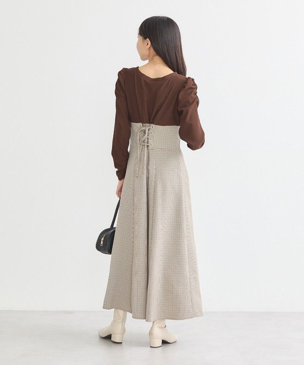 earth music&ecology リブカットソードッキングワンピース Brown