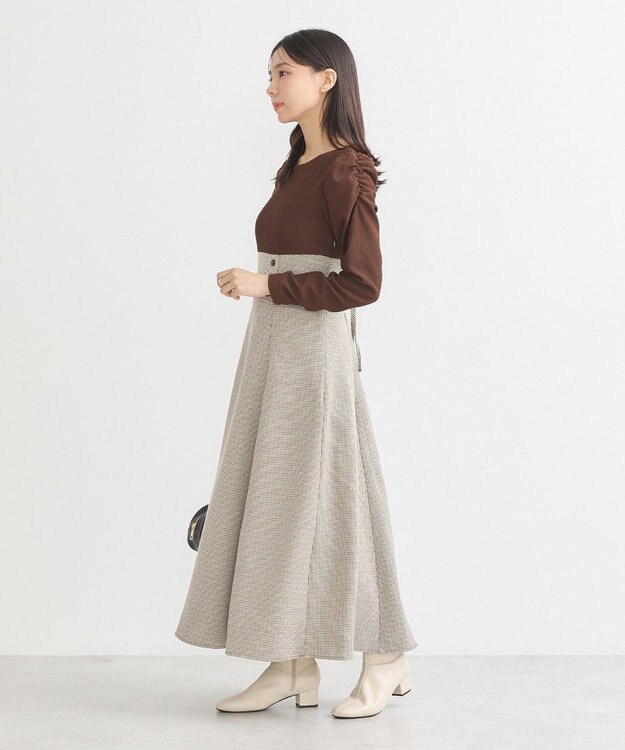 earth music&ecology リブカットソードッキングワンピース Brown