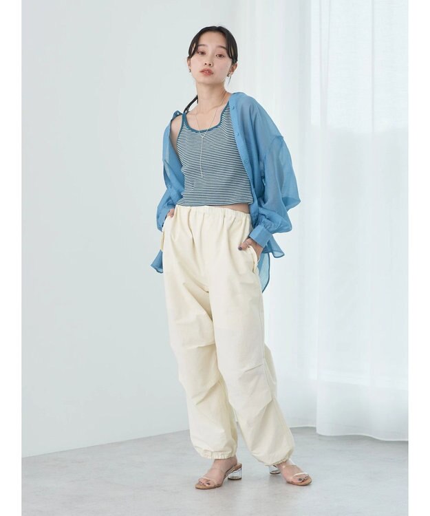 earth music&ecology シアーバンドカラーシャツ Blue