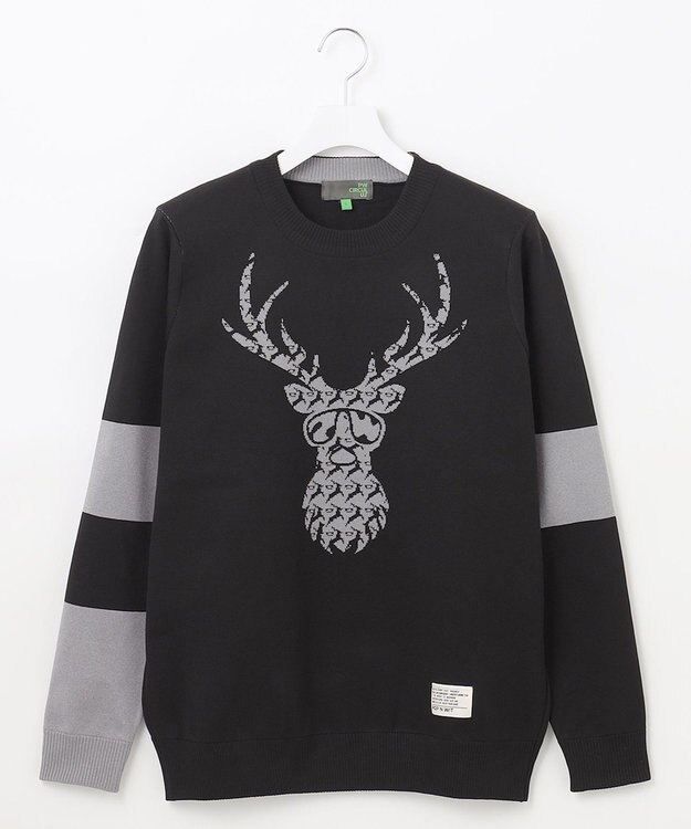 PW CIRCULUS 【イージーケア/軽量】【MEN】 DEER モチーフニット ブラック系