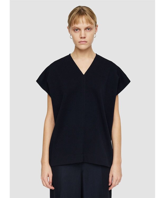 JOSEPH マーセライズコットン　Vネックトップス Navy