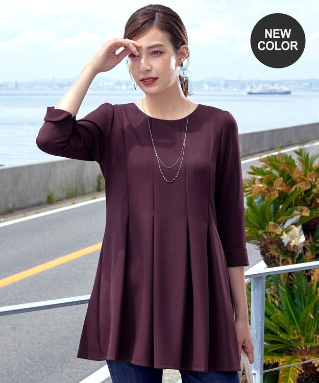 Tiaclasse L 【洗える】ダブルラインタックチュニック ボルドー
