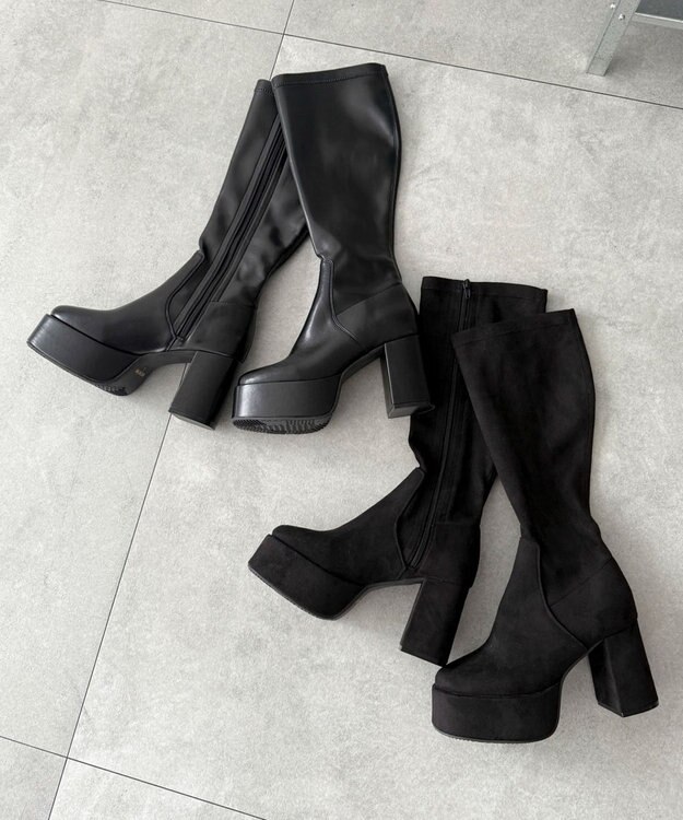 WEGO ストレッチヒールロングブーツ ブラックその他