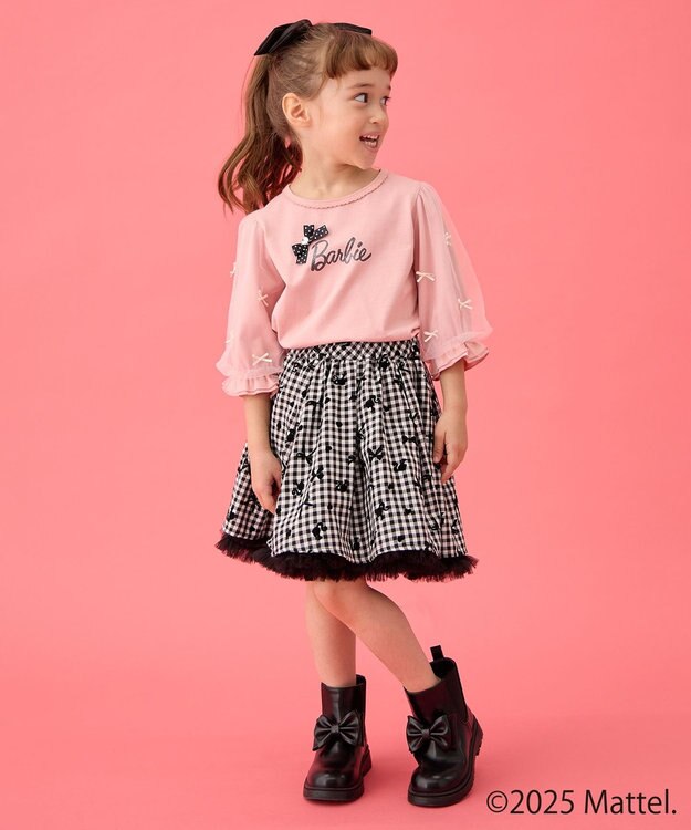 ANY KIDS 【Barbie(TM)】リボン 七分袖Tシャツ ピンク