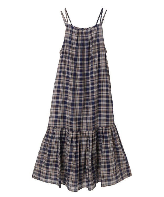 earth music&ecology マドラスチェックキャミワンピース Navy