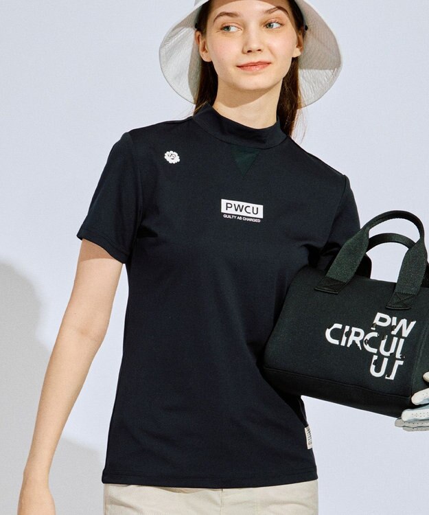 PW CIRCULUS 【吸水速乾 / UV遮蔽率96.3% UVカット / ストレッチ】【WOMEN】メッシュコンビモックネックT ゴルフウェア レディース ブラック系