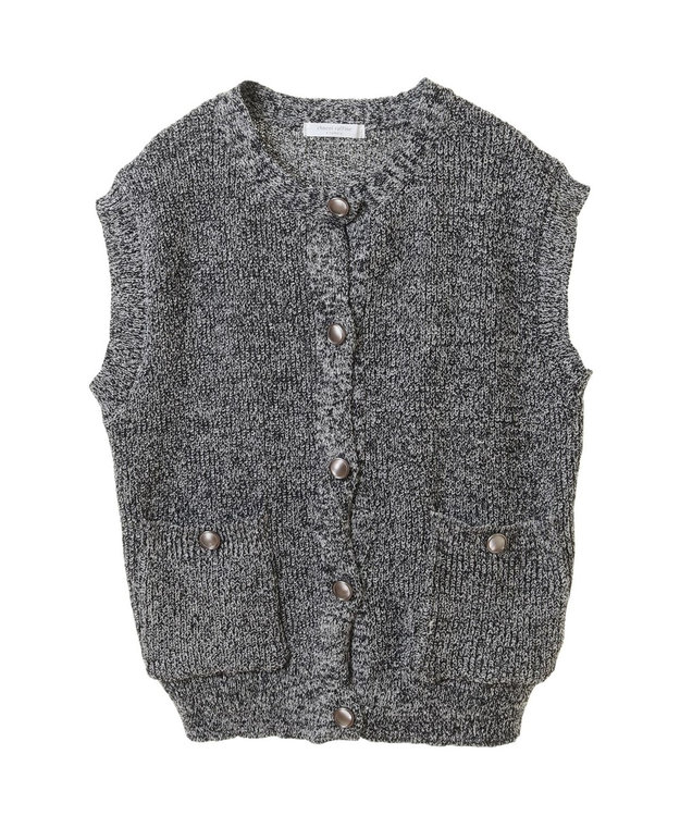 Green Parks シルバーボタンクルーネックベスト Gray Mixture