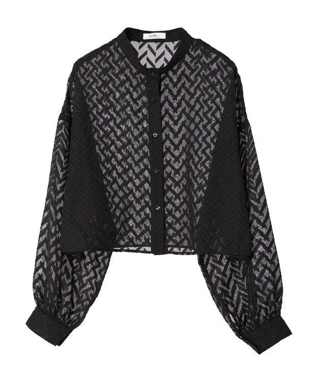 earth music&ecology ツッキリジャガードショートブラウス Black