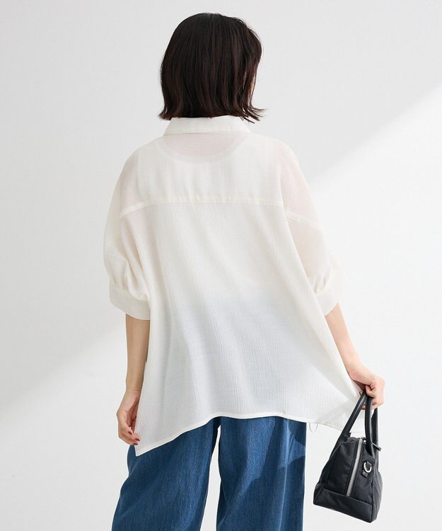 Green Parks 表面感裾ドロスト半袖シャツ Off White