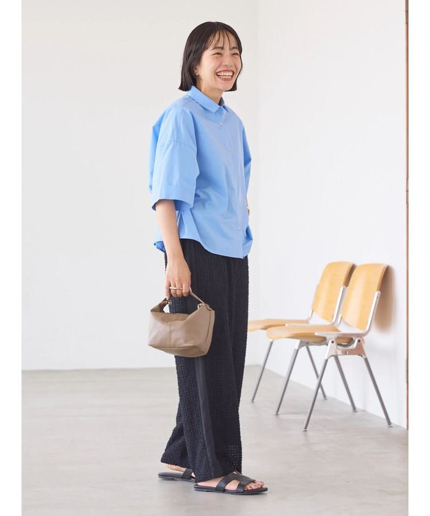 AMERICAN HOLIC イージーケア５分袖バックタックシャツ Sax