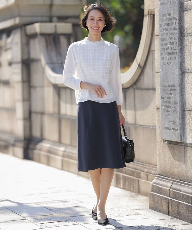 J.PRESS LADIES 【セットアップ対応・洗える】セラテリーダブルクロス フレアー スカート ネイビー系